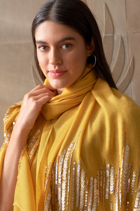 Shooting Stars Embroidered Wool Silk Stole